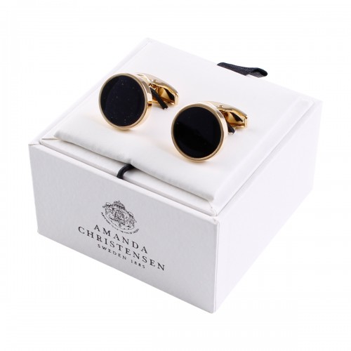 Amanda Christensen Gold Tone Circle Black Onyx Brass Cufflinks