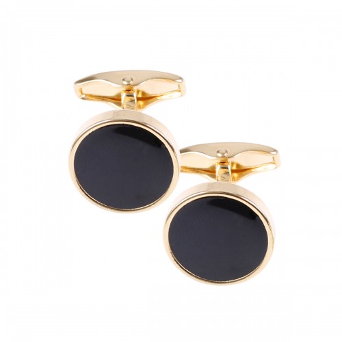 Amanda Christensen Gold Tone Circle Black Onyx Brass Cufflinks