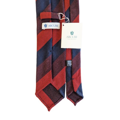 Arcuri Cravatte Handrolled Unlined Wool Stripe Tie - Burgundy Red Navy Blue- Made in Italy