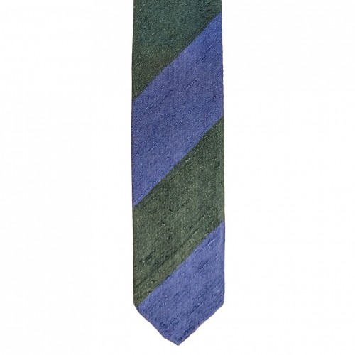 Arcuri Cravatte Handrolled Unlined Shantung Silk Block Stripe Tie - RAF Blue Green - Made in Italy