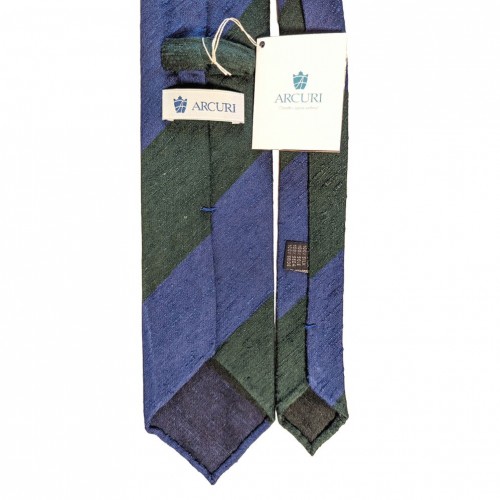 Arcuri Cravatte Handrolled Unlined Shantung Silk Block Stripe Tie - RAF Blue Green - Made in Italy