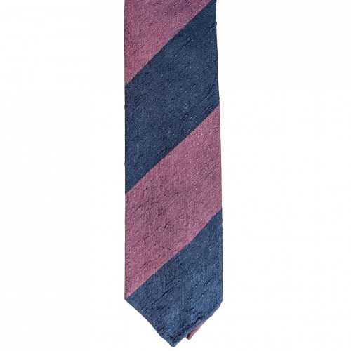 Arcuri Cravatte Handrolled Unlined Shantung Silk Block Stripe Tie - Navy Blue Purple - Made in Italy