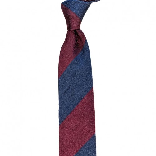 Arcuri Cravatte Handrolled Unlined Shantung Silk Block Stripe Tie - Navy Blue Burgundy - Made in Italy