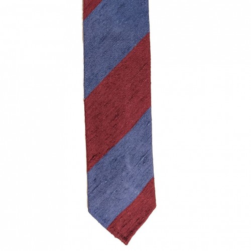 Arcuri Cravatte Handrolled Unlined Shantung Silk Block Stripe Tie - RAF Blue Burgundy - Made in Italy