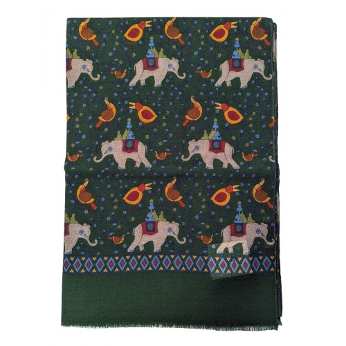Extra Large Pure Wool Scarf - Forest Green - Elephant Design - Arcuri Cravatte Made in Italy