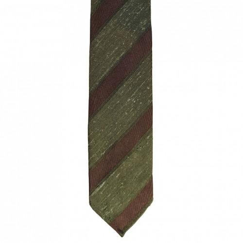 Arcuri Cravatte Handrolled Unlined Shantung Silk Stripe Tie - Green Brown - Made in Italy