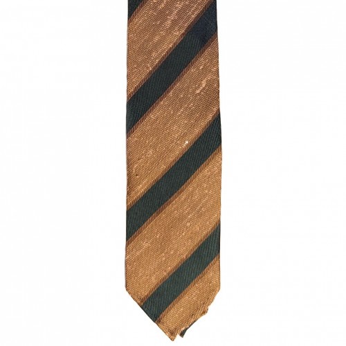 Arcuri Cravatte Handrolled Unlined Shantung Silk Stripe Tie - Golden Forest Green - Made in Italy