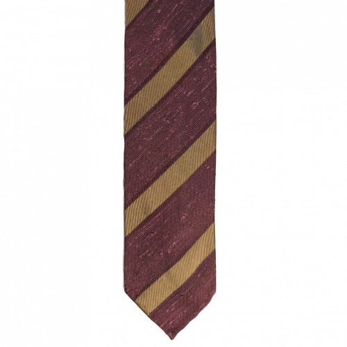 Arcuri Cravatte Handrolled Unlined Shantung Silk Stripe Tie - Burgundy Golden - Made in Italy