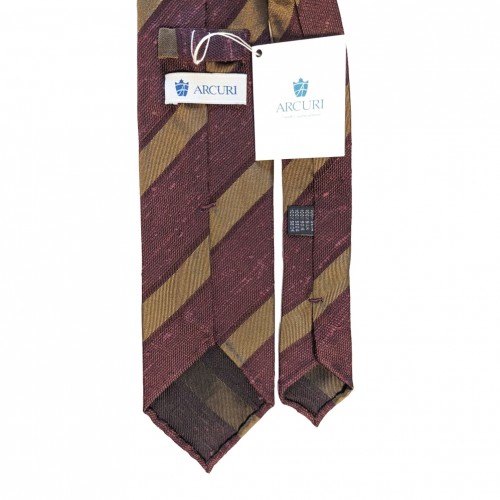 Arcuri Cravatte Handrolled Unlined Shantung Silk Stripe Tie - Burgundy Golden - Made in Italy