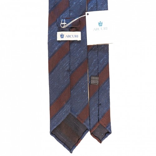 Arcuri Cravatte Handrolled Unlined Shantung Silk Stripe Tie - Blue Burgundy - Made in Italy