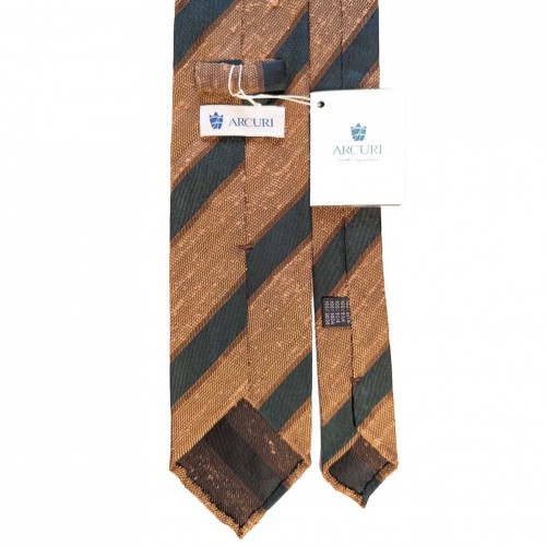 Arcuri Cravatte Handrolled Unlined Shantung Silk Stripe Tie - Golden Forest Green - Made in Italy