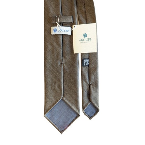 Arcuri Cravatte Handrolled Unlined Solaro Wool Solid Color Tie - Taupe - Made in Italy