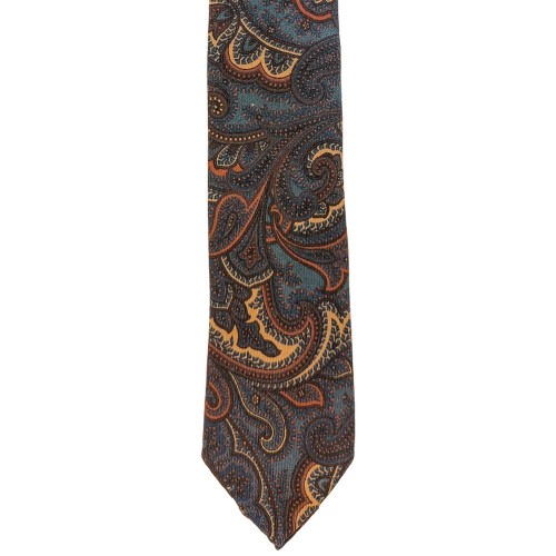 Arcuri Cravatte Handrolled Unlined Wool Paisley Multicolor Tie - Raf Blue Taupe Orange Rust - Made in Italy