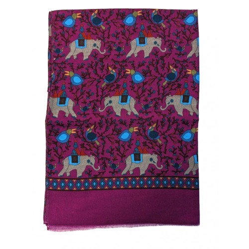 Extra Large Pure Wool Scarf - Purple - Elephant Design - Arcuri Cravatte Made in Italy