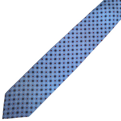 Spazio Artigianale British Silk Bespoke Handmade Tie Star flower White Red Sky Blue