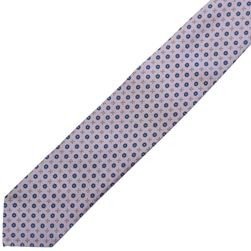 Spazio Artigianale British Silk Bespoke Handmade Tie Star flower Grey Blue White