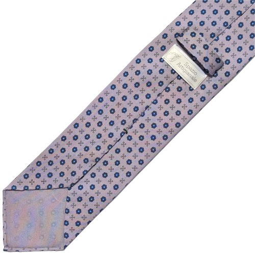 Spazio Artigianale British Silk Bespoke Handmade Tie Star flower Grey Blue White