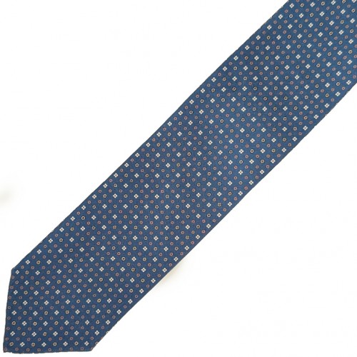 Spazio Artigianale British Silk Bespoke Handmade Tie Star flower Dark Petrol Blue Red Rust