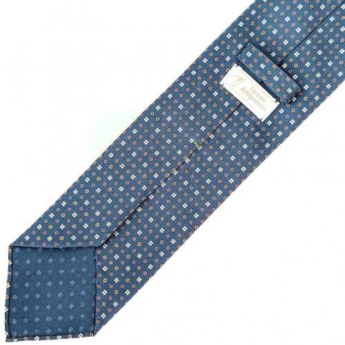 Spazio Artigianale British Silk Bespoke Handmade Tie Star flower Dark Petrol Blue Red Rust