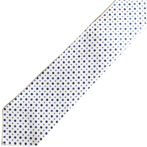 Spazio Artigianale British Silk Bespoke Handmade Tie White Navy Geometric