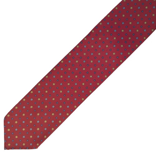 Spazio Artigianale British Silk Bespoke Handmade Tie Mixed Bloom Floral Red Navy Sky Gold