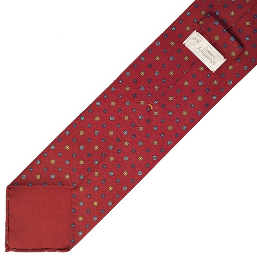 Spazio Artigianale British Silk Bespoke Handmade Tie Mixed Bloom Floral Red Navy Sky Gold