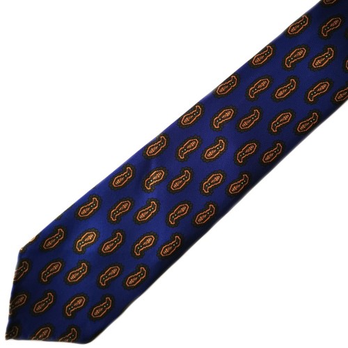 Spazio Artigianale British Silk Bespoke Handmade Tie Neat Paisley RAF Blue Green Gold Brown
