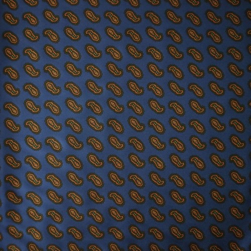 Spazio Artigianale British Silk Bespoke Handmade Tie Neat Paisley RAF Blue Green Gold Brown