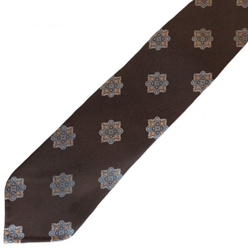 Spazio Artigianale British Silk Bespoke Handmade Tie Brown Geometric Pattern