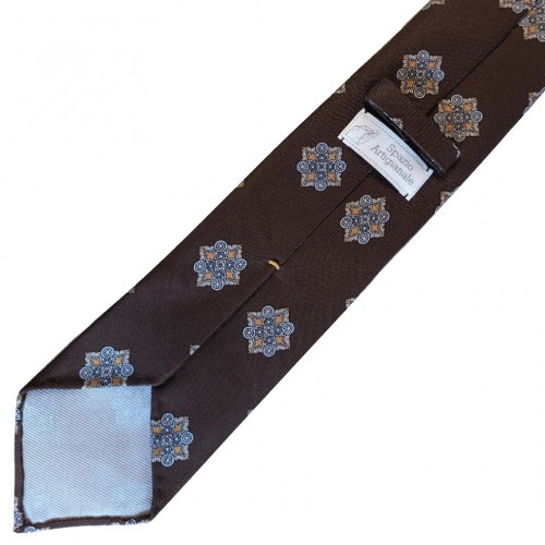 Spazio Artigianale British Silk Bespoke Handmade Tie Brown Geometric Pattern