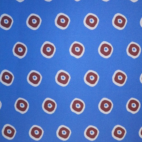 Spazio Artigianale British Silk Bespoke Handmade Tie French Blue White Burgundy Circle Pattern