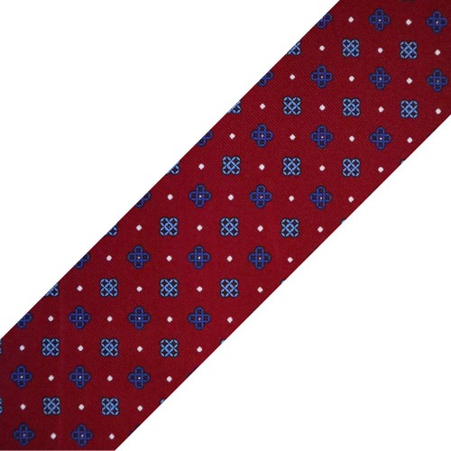 Spazio Artigianale British Silk Bespoke Handmade Tie Deep Red Sky Blue Navy Geometric