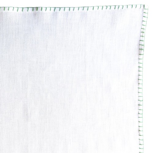 Bespoke handmade crochet blanket stitch Green linen pocket square by Spazio Artigianale