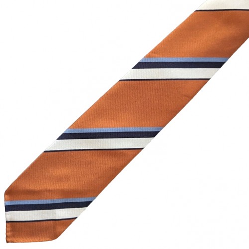 Spazio Artigianale Italian Silk Orange Sky Blue Navy White Repp Stripe Bespoke Handmade Tie 