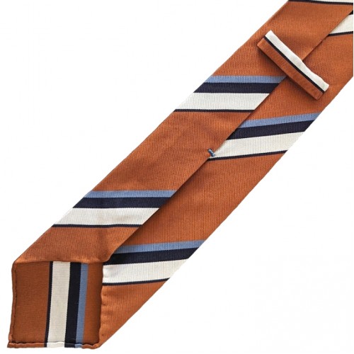 Spazio Artigianale Italian Silk Orange Sky Blue Navy White Repp Stripe Bespoke Handmade Tie 