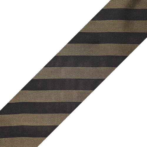 Spazio Artigianale Italian Silk Grenadine Fina Midnight Navy Tan Stripe Bespoke Handmade Tie 