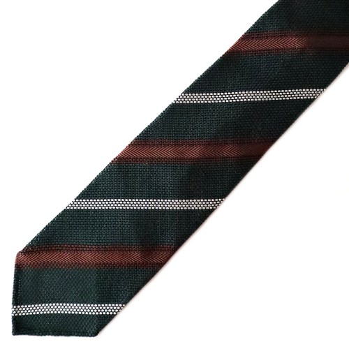 Spazio Artigianale Italian Silk Grenadine Fina Forest Green White Brown Stripe Bespoke Handmade Tie 