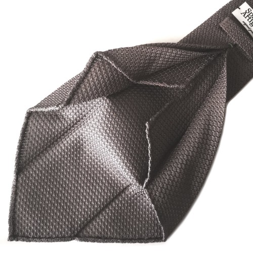 Spazio Artigianale Italian Grenadine Silk Light Grey Silver Sevenfold Bespoke Handmade Tie 