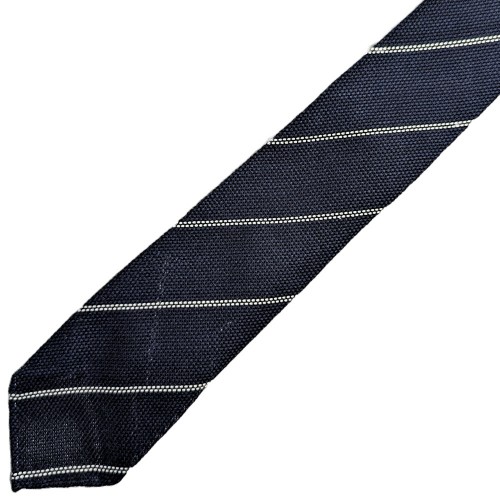 Spazio Artigianale Italian Silk Grenadine Fina Midnight Navy White Stripe Bespoke Handmade Tie 