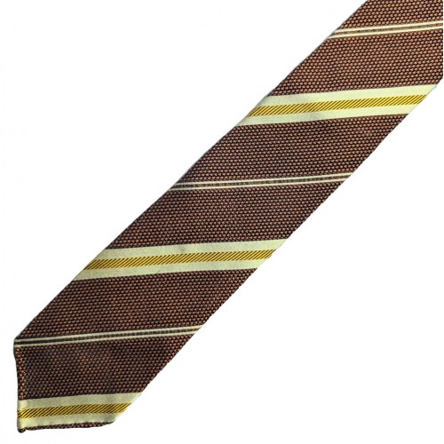 Spazio Artigianale Italian Silk Grenadine Fina Brown Rust Gold Tan Stripe Bespoke Handmade Tie 