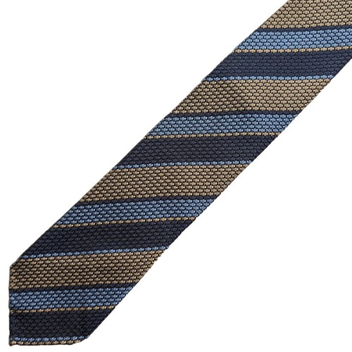 Spazio Artigianale Italian Silk Grenadine Grossa Gold Sky Blue Stripe Bespoke Handmade Tie 