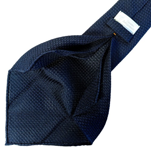 Spazio Artigianale Italian Grenadine Silk Sevenfold Bespoke Handmade Tie Dark Navy Blue