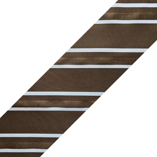 Spazio Artigianale Sevenfold Italian Silk Brown White Stripe Bespoke Handmade Tie 