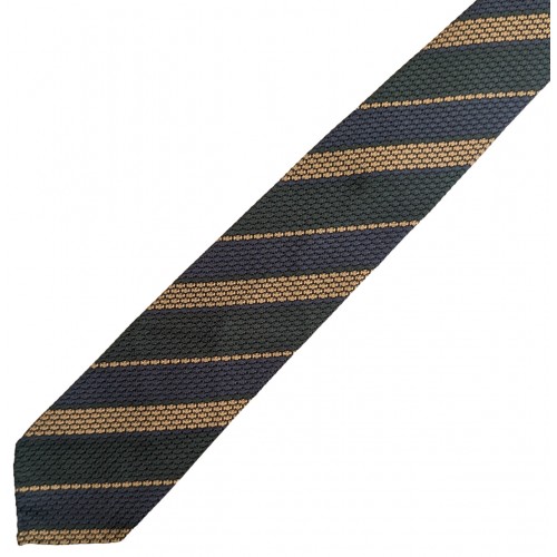 Spazio Artigianale Italian Silk Grenadine Grossa Navy Salmon Pink Green Stripe Bespoke Handmade Tie 