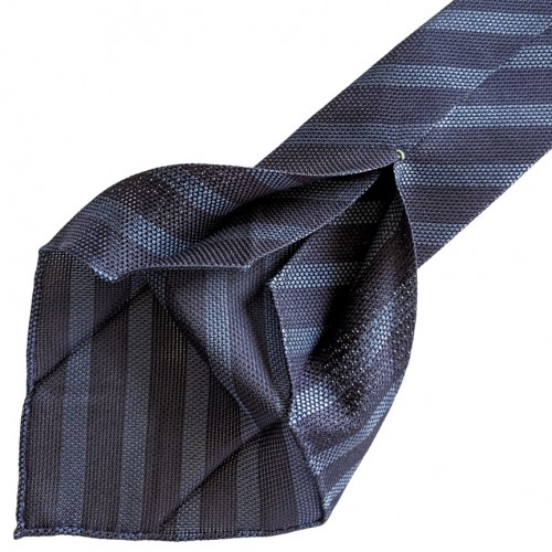 Spazio Artigianale Italian Silk Grenadine Fina Navy Raf Blue Stripe Bespoke Handmade Tie 