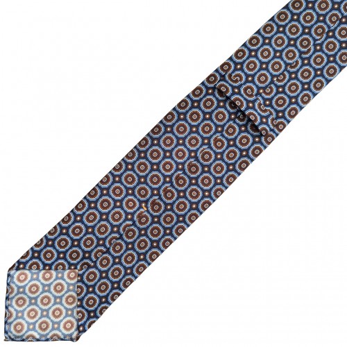 Spazio Artigianale Italian Twill Silk Floral Geometric Navy Burgundy Sky Blue Bespoke Handmade Tie 