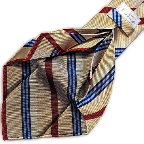 Spazio Artigianale Italian Silk Beige Red Navy Sky Blue Bespoke Handmade Tie 