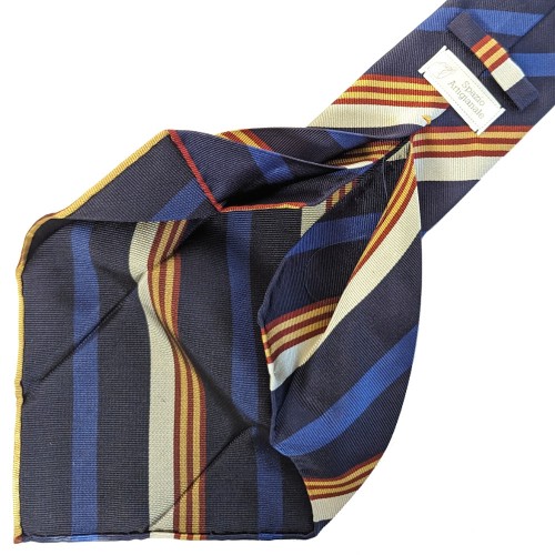 Spazio Artigianale Italian Silk Navy Red Gold Cream Repp Stripe Bespoke Handmade Tie 