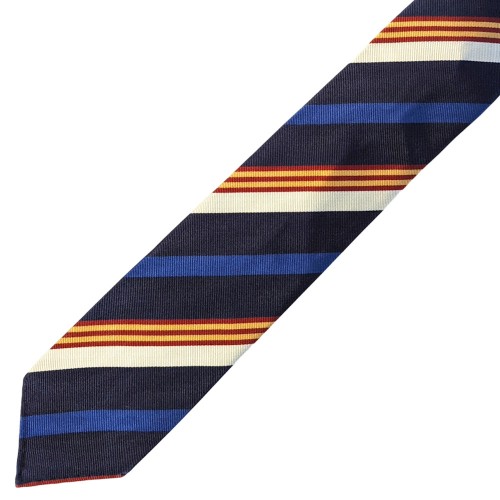 Spazio Artigianale Italian Silk Navy Red Gold Cream Repp Stripe Bespoke Handmade Tie 