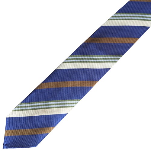 Spazio Artigianale Italian Silk Royal Blue Brown Green Cream Repp Stripe Bespoke Handmade Tie 